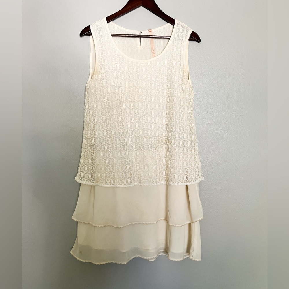 Ivory ModCloth Drop Waist Lace Dress- L